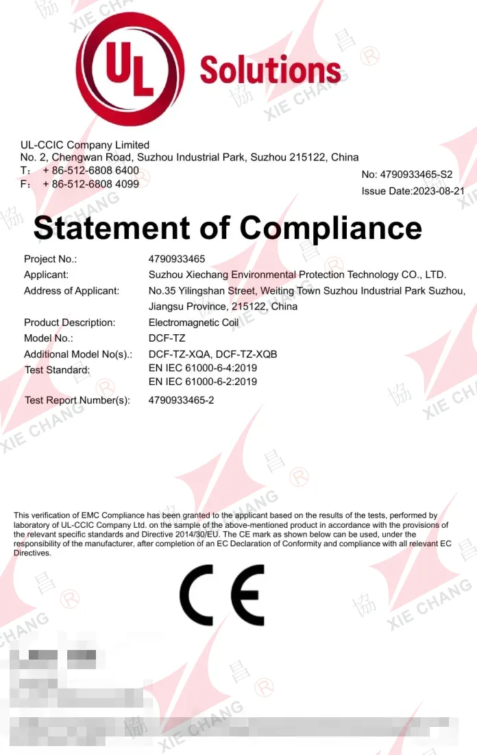 Penyata Pematuhan CE (EMC) — Gegelung Solenoid DCF-TZ (UL-CCIC)