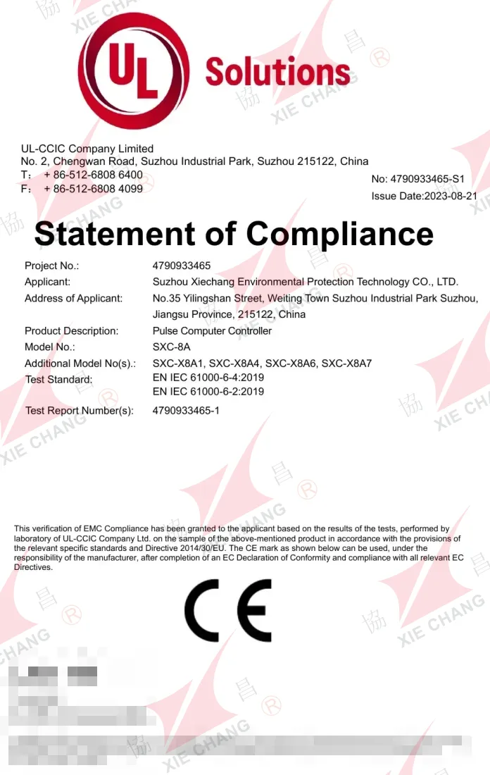 Penyata Pematuhan CE (EMC) — Pengawal Denyut Siri SXC-8A / SXC-X8A (UL-CCIC)