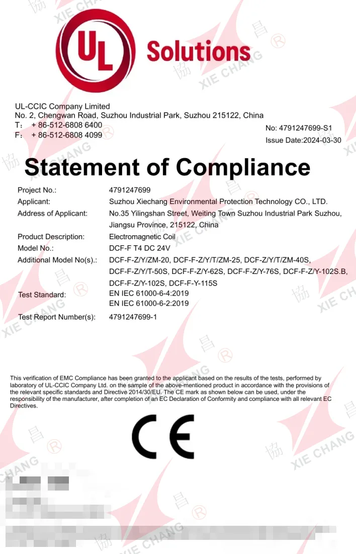 Penyata Pematuhan CE — Gegelung Solenoid DCF-F (T4, DC 24V)