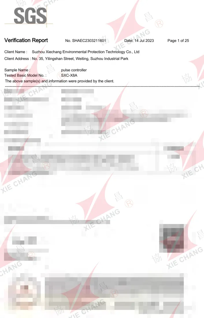 Laporan Pengesahan RoHS China — Pengawal Denyut Jet SXC-X8A