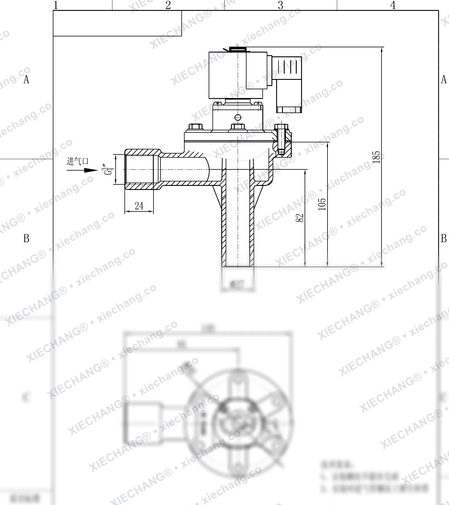 DCF-2L-B · 3/4" · injap denyut jenis sudut tepat (right-angle) (jenis B) — Lukisan Pemasangan