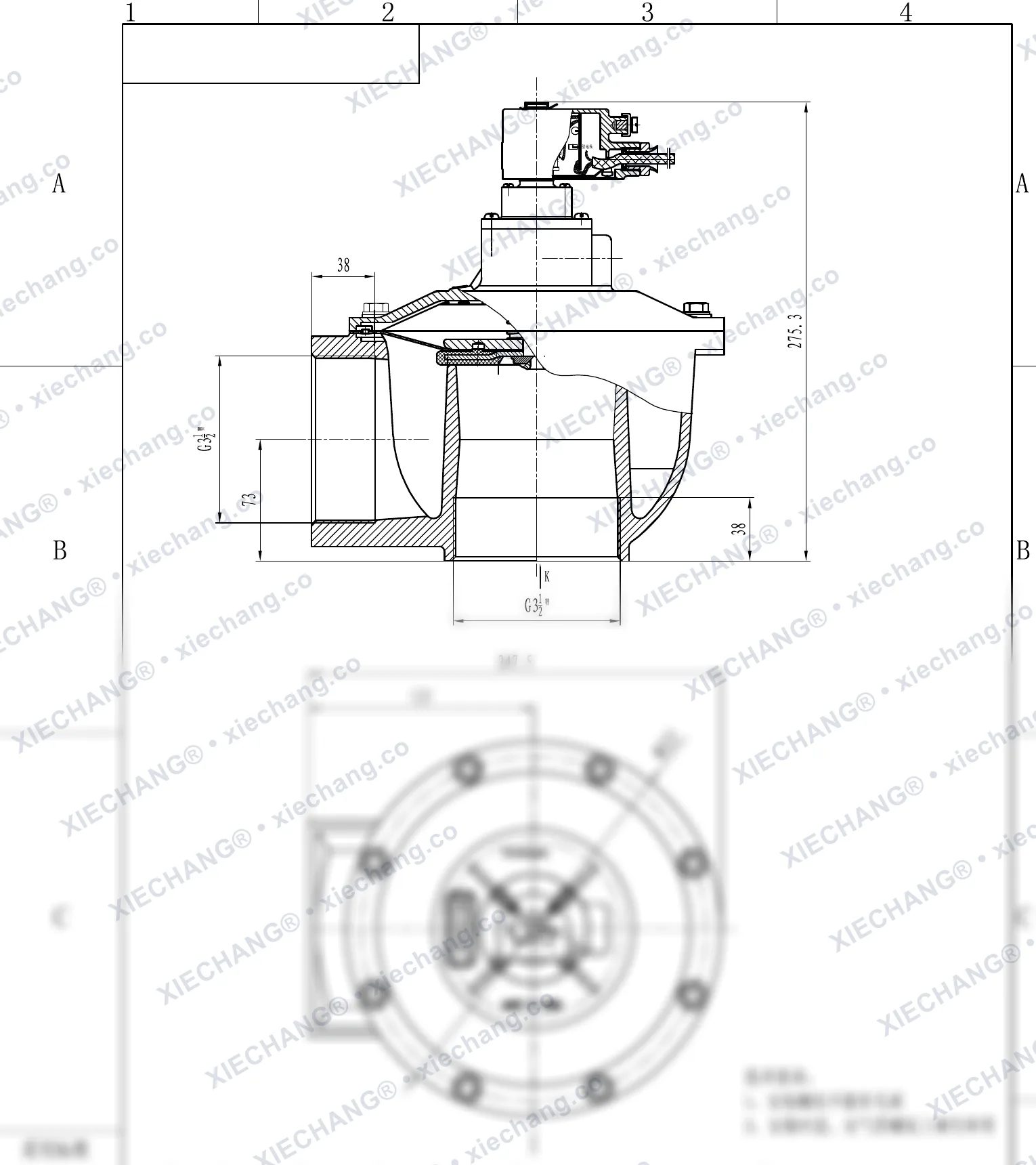DCF-F-Z-102S.B · 4" (DN102) · injap denyut jenis sudut tepat (right-angle) kalis letupan — Lukisan Pemasangan