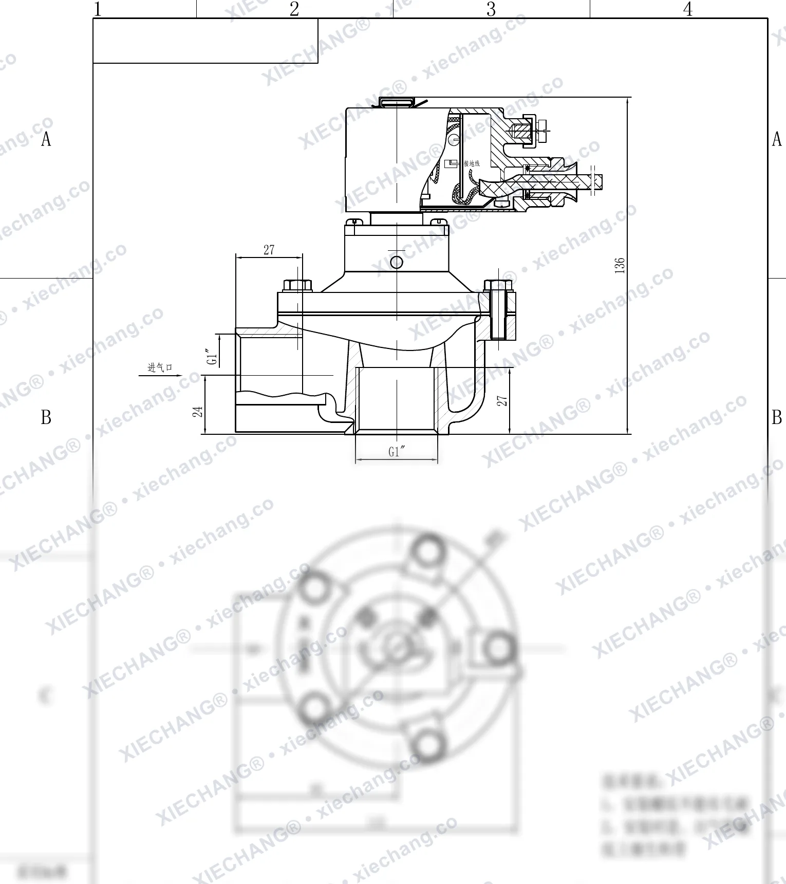 DCF-F-Z-25 · 1" (DN25) · injap denyut jenis sudut tepat (right-angle) kalis letupan — Lukisan Pemasangan