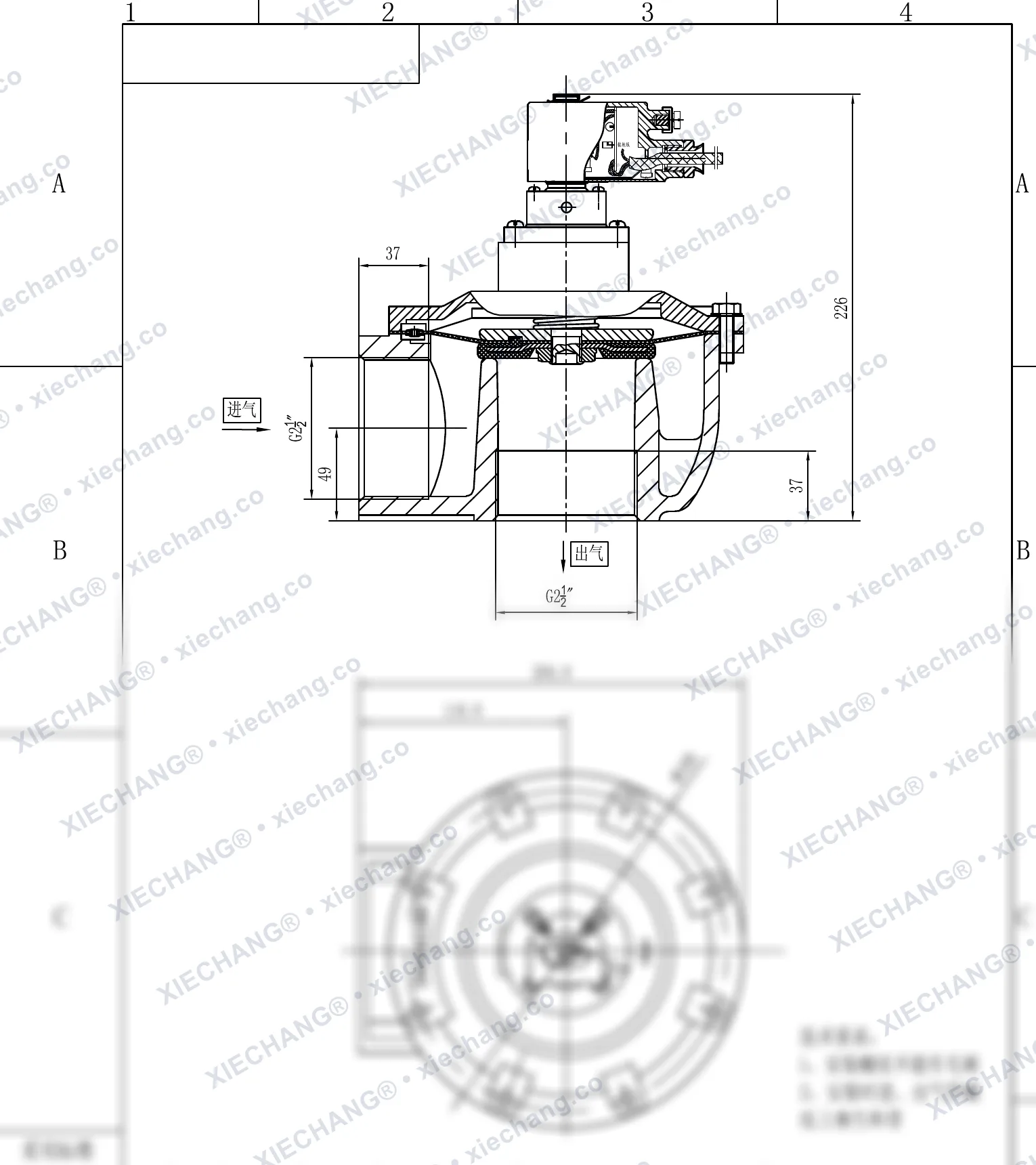 DCF-F-Z-62S · 2½" (DN62) · injap denyut jenis sudut tepat (right-angle) kalis letupan — Lukisan Pemasangan