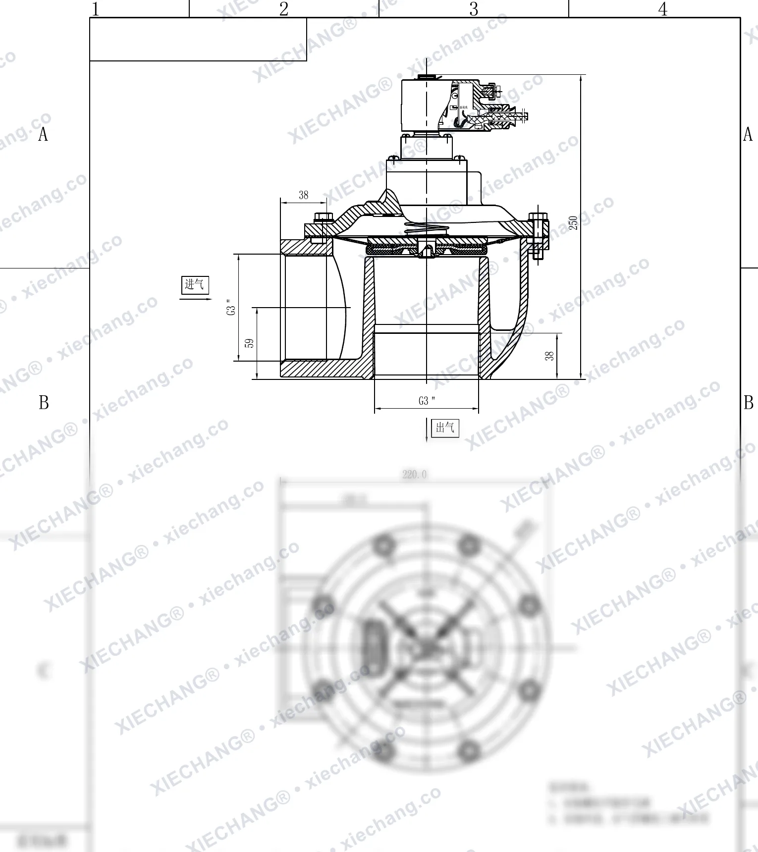 DCF-F-Z-76S · 3" (DN76) · injap denyut jenis sudut tepat (right-angle) kalis letupan — Lukisan Pemasangan