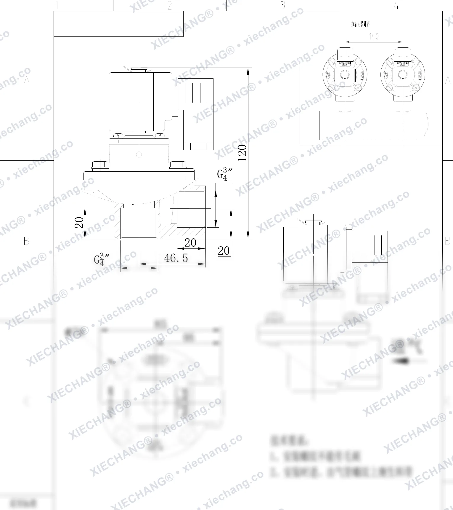 DCF-Z-20-C(304) · 3/4" · injap denyut jenis sudut tepat (right-angle) — Lukisan Pemasangan