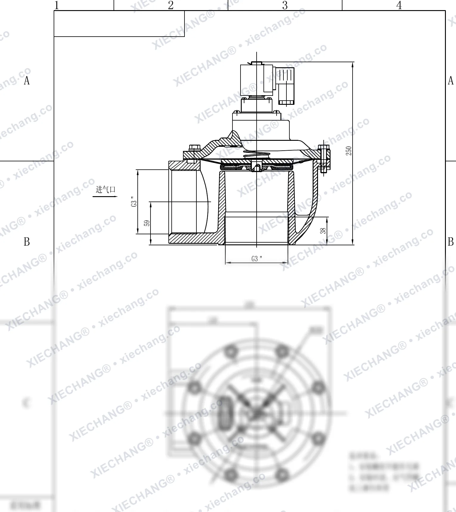 DCF-Z-76S · 3" (DN76) · injap denyut jenis sudut tepat (right-angle) — Lukisan Pemasangan